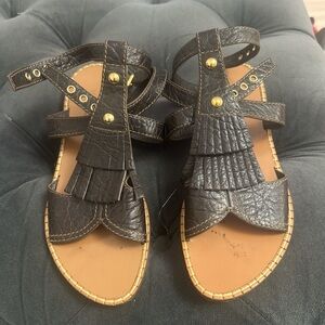 Louis Vuitton Brown Leather Tassel Ankle Strap Flats Size 38.5